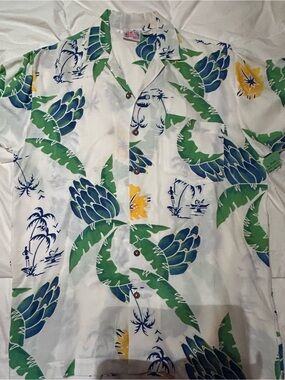 Vintage Mens Java Wraps Caribbean Islands Aloha Shirt, 1970's, Made in Indonesia